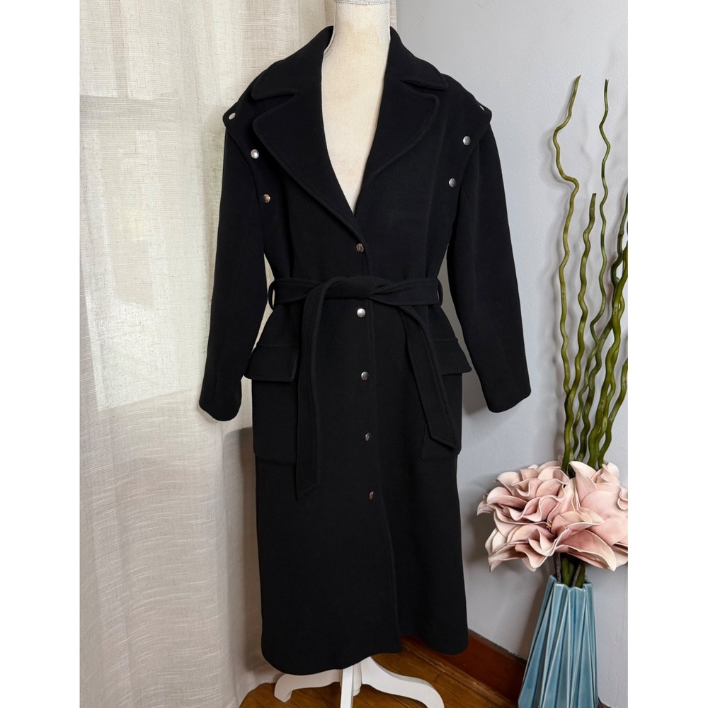 The Kooples Studded Wool Belted Trench Coat Black Removable Sleeves Women's 34